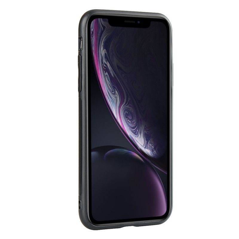 Kuori iPhone XR Musta Aitoa Nahkaa Sisältävä Hihna Ja Kortin Pidike