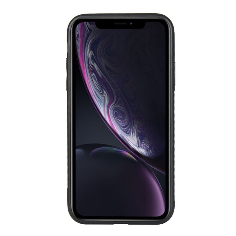 Kuori iPhone XR Musta Aitoa Nahkaa Sisältävä Hihna Ja Kortin Pidike