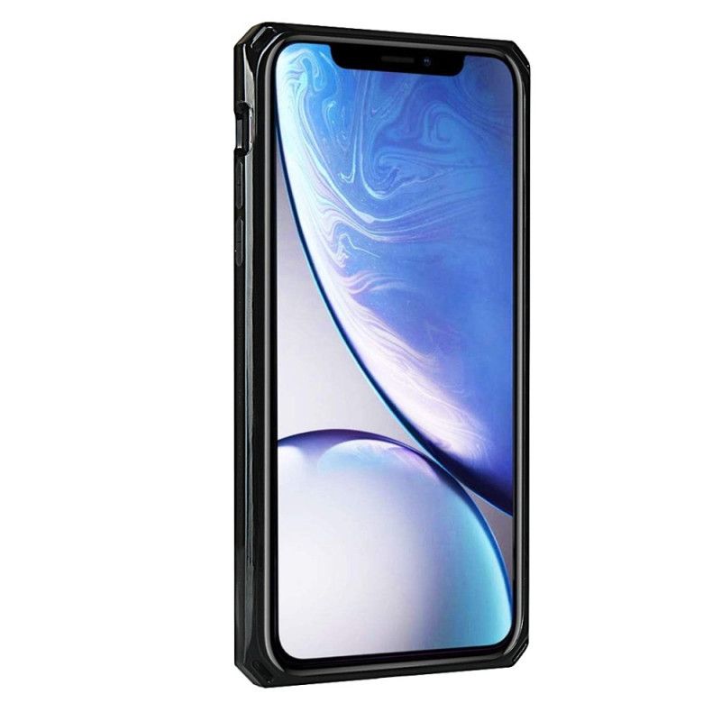 Kuori iPhone XR Punainen Musta Aitoa Nahkaa Sisältävä Korttikotelon Hihna Ja Kaulanauha