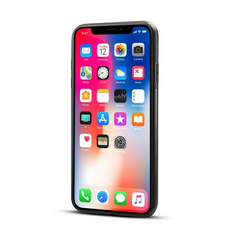 Kuori iPhone XR Punainen Musta Keinonahkakorttikotelo Suojakuori