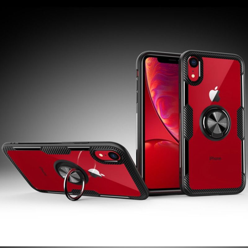 Kuori iPhone XR Punainen Musta Renkaan Tuki Karkaistua Lasia Suojakuori