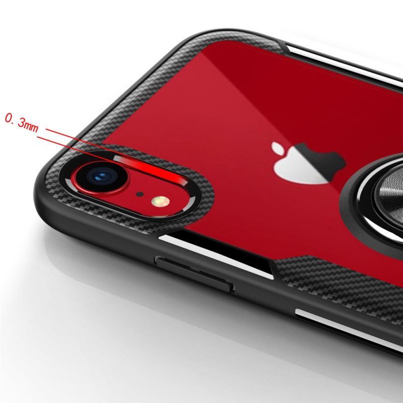 Kuori iPhone XR Punainen Musta Renkaan Tuki Karkaistua Lasia Suojakuori