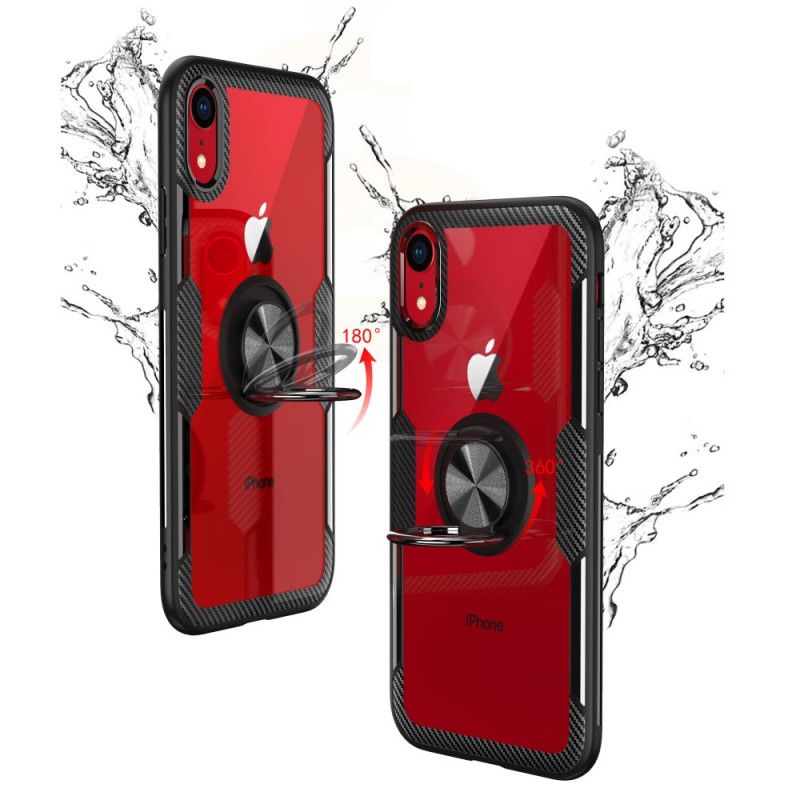 Kuori iPhone XR Punainen Musta Renkaan Tuki Karkaistua Lasia Suojakuori