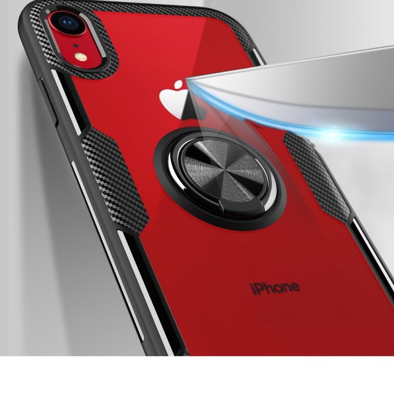 Kuori iPhone XR Punainen Musta Renkaan Tuki Karkaistua Lasia Suojakuori