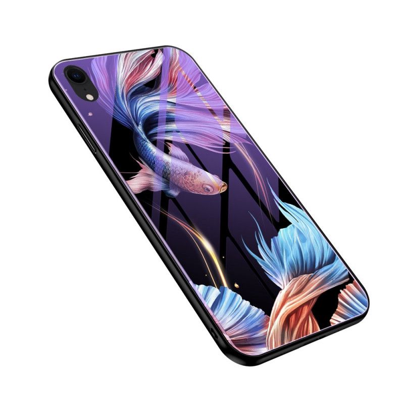 Kuori iPhone XR Syaani Karkaistu Lasi Fluoresoivalla Kuviolla