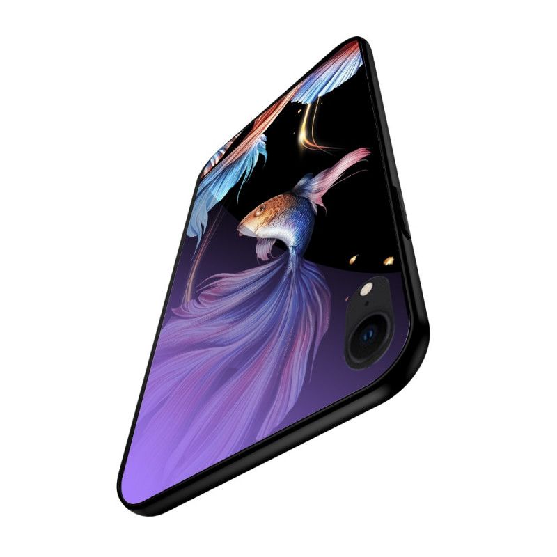 Kuori iPhone XR Syaani Karkaistu Lasi Fluoresoivalla Kuviolla