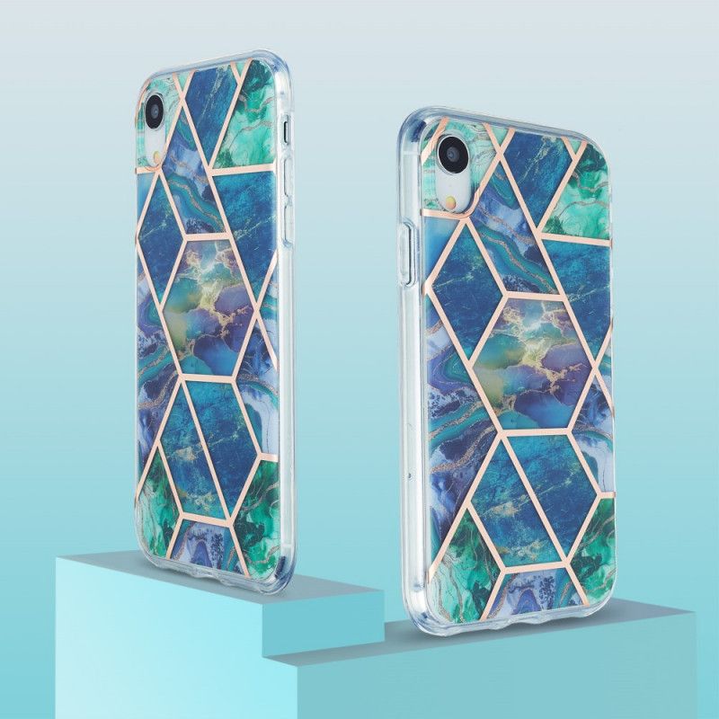 Kuori iPhone XR Vihreä Valkoinen Räikeä Geometrinen Marmori