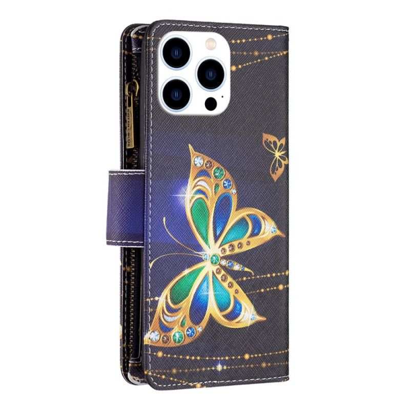 Nahkakotelo iPhone 16 Pro Max Rhinestone Butterflies -lompakko