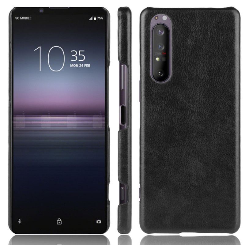 Kuori Sony Xperia 1 II Harmaa Musta Litsi Nahkaa