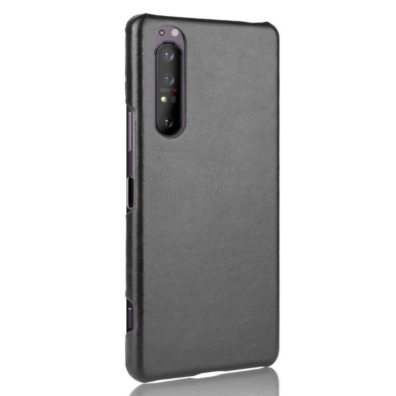 Kuori Sony Xperia 1 II Harmaa Musta Litsi Nahkaa