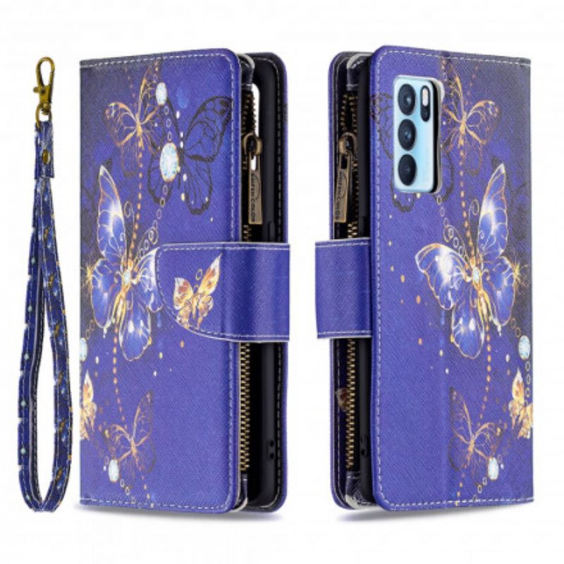 Flip Kotelot Oppo Reno 6 Pro 5g Butterfly-vetoketjullinen Tasku