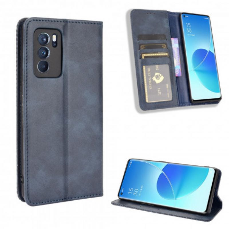 Flip Kotelot Oppo Reno 6 Pro 5g Tyylitelty Vintage-nahkaefekti