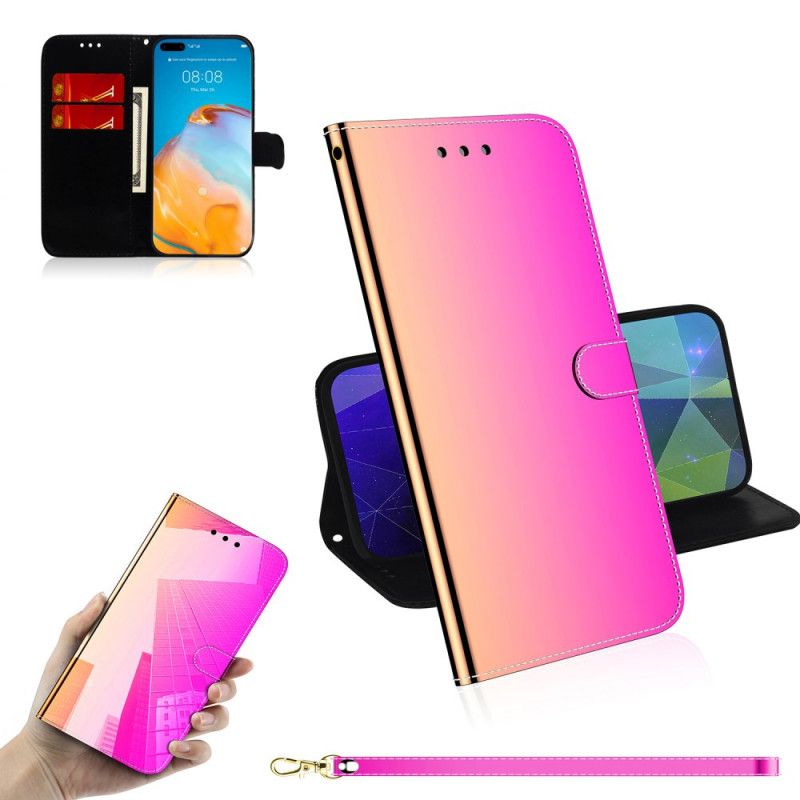 Flip Case Huawei P40 Pro Magenta Musta Keinonahkainen Peilin Suojus