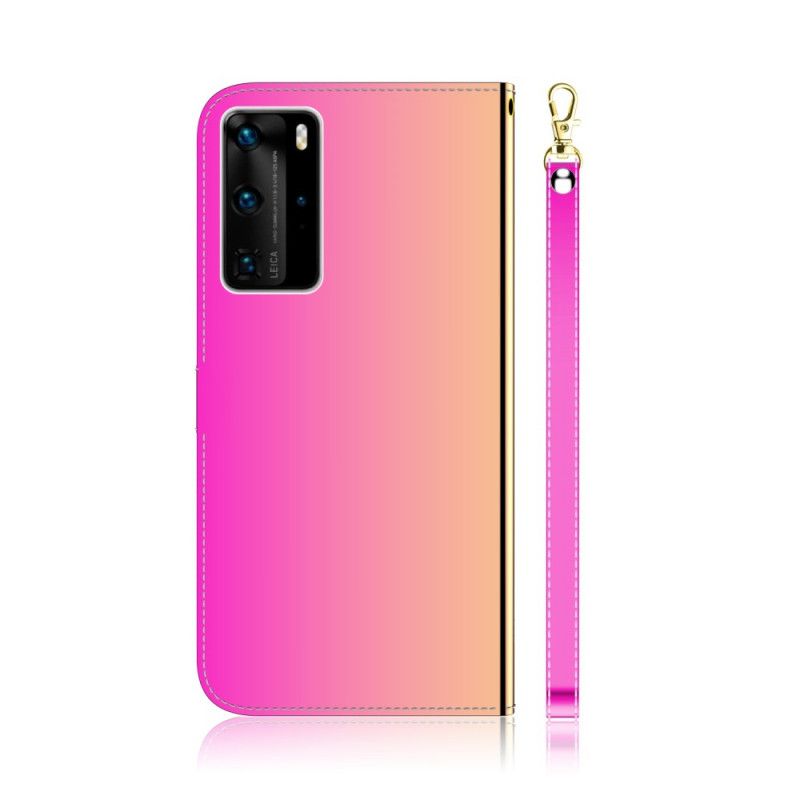 Flip Case Huawei P40 Pro Magenta Musta Keinonahkainen Peilin Suojus