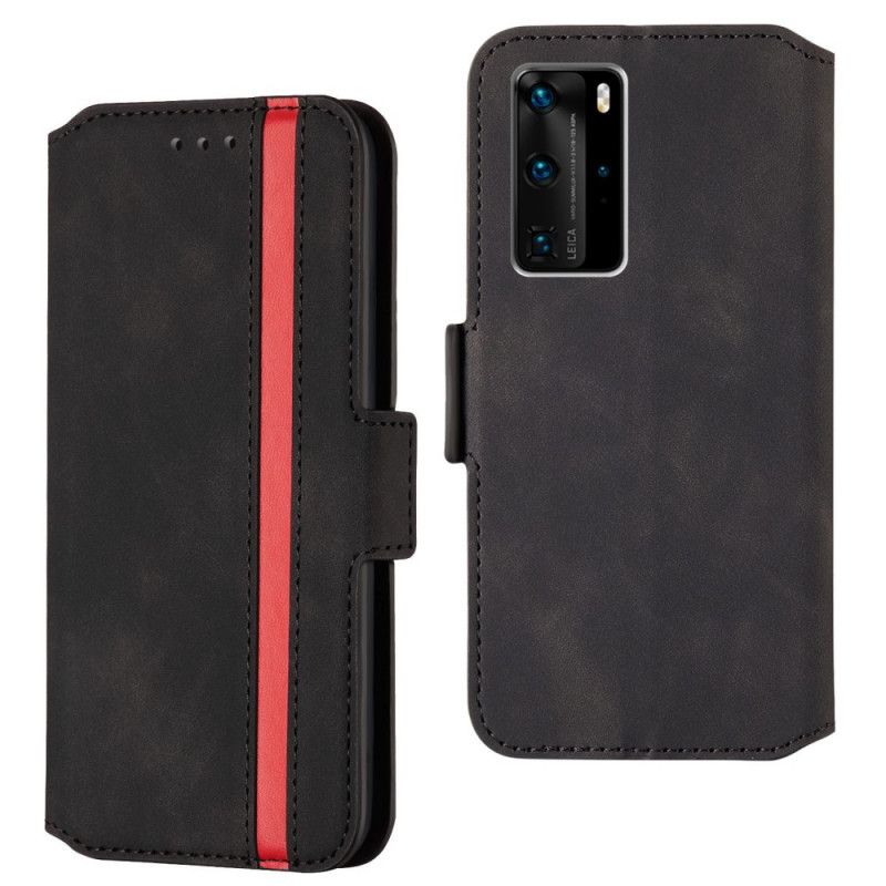 Flip Case Huawei P40 Pro Punainen Musta Kaksisävyinen Pystyviiva