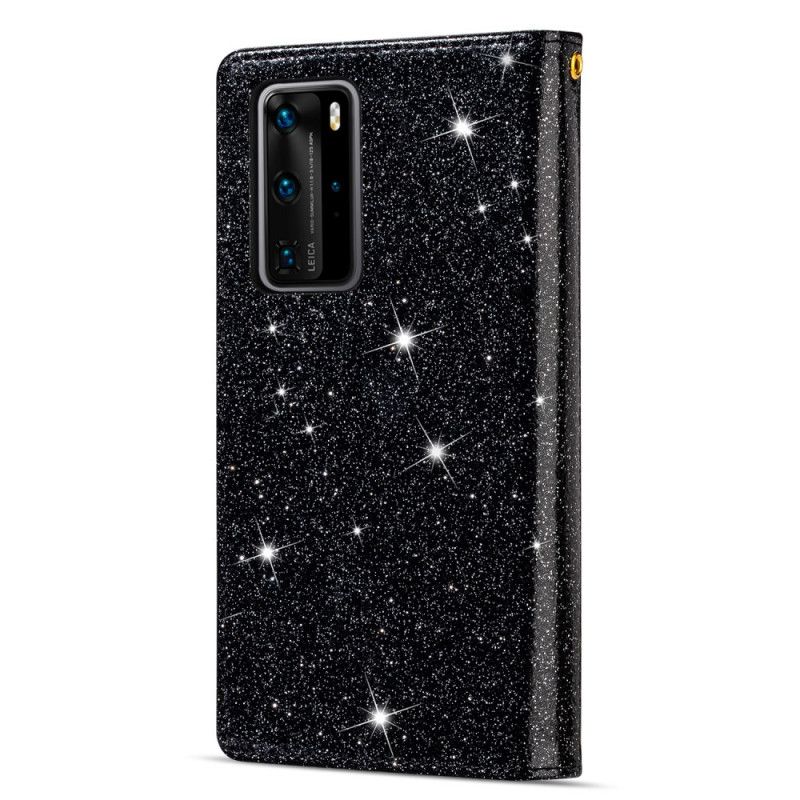 Flip Case Huawei P40 Pro Punainen Musta Paljetteja Vetoketjullinen Lompakko