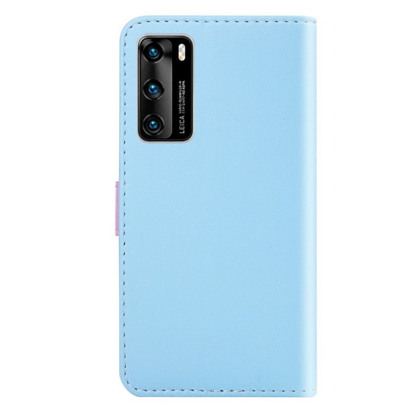 Kotelot Huawei P40 Pro Vaaleansininen Vaaleanpunainen Kolmivärinen Nahkaefekti