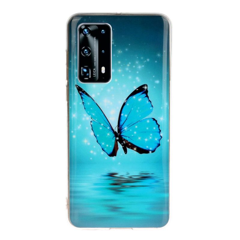 Kuori Huawei P40 Pro Fluoresoiva Sininen Perhonen Suojakuori