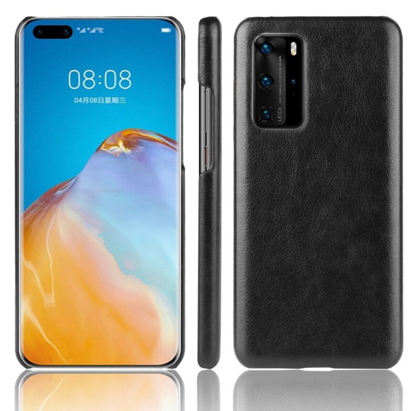 Kuori Huawei P40 Pro Harmaa Musta Suorituskykyinen Litsi Nahkainen Vaikutus