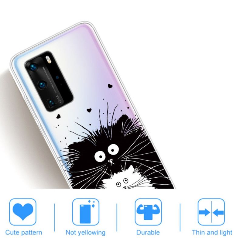 Kuori Huawei P40 Pro Läpinäkyvät Yllättyneet Kissat