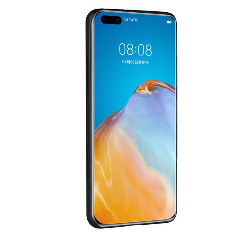 Kuori Huawei P40 Pro Punainen Musta Nahkainen Kaksinkertainen Korttikotelo Suojakuori