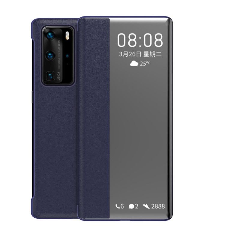 Näkymä Kansi Huawei P40 Pro Tummansininen Musta Kuvioitu Tekonahka