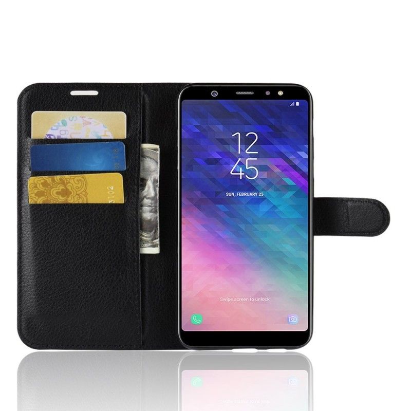 Flip Case Samsung Galaxy A6 Plus Valkoinen Musta Litsi-Tekonahka