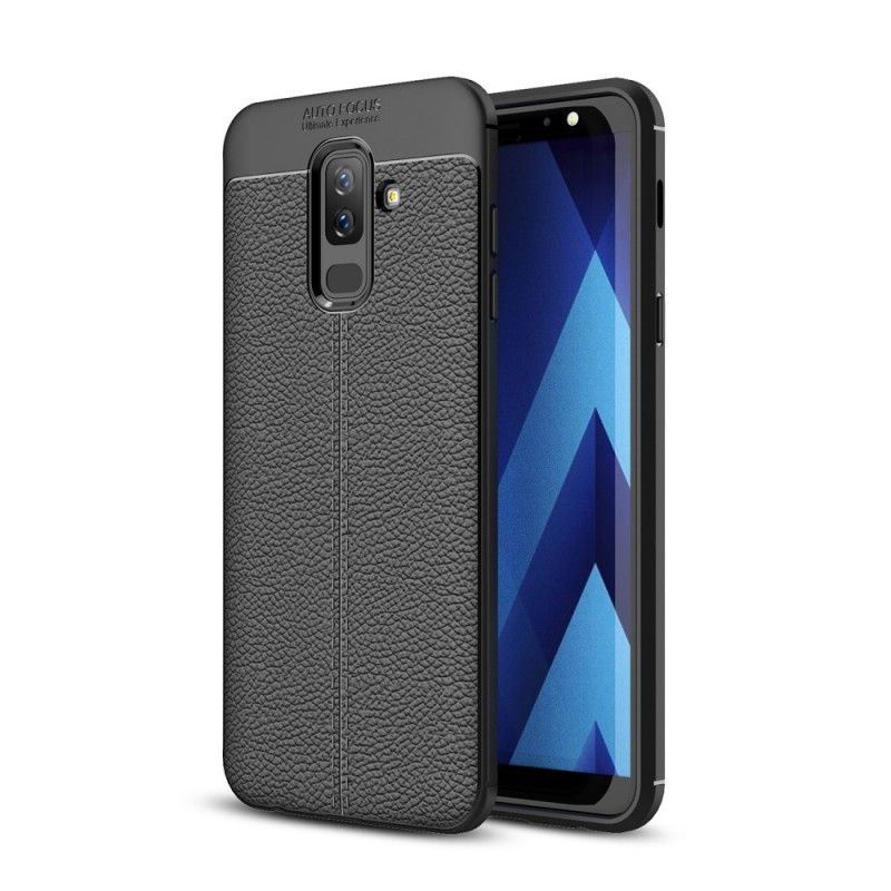 Kuori Samsung Galaxy A6 Plus Harmaa Musta Kaksilinjainen Litsi Nahkainen Vaikutus Suojakuori