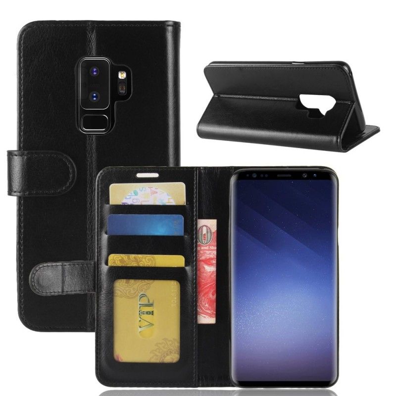 Flip Case Samsung Galaxy S9 Plus Ruskea Musta Erittäin Tekonahka