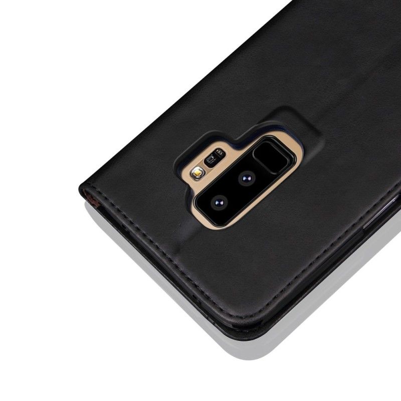 Flip Kotelot Samsung Galaxy S9 Plus Punainen Musta Ommeltu Nahkaefekti