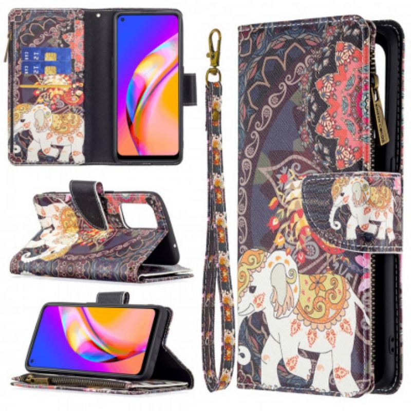 Flip Kotelot Oppo A94 5g Elephant-vetoketjullinen Tasku Suojakuori