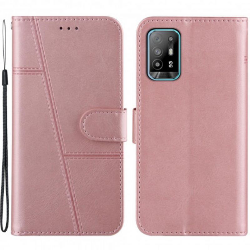 Flip Kotelot Oppo A94 5g Geo Leather Effect Strappy Suojakuori