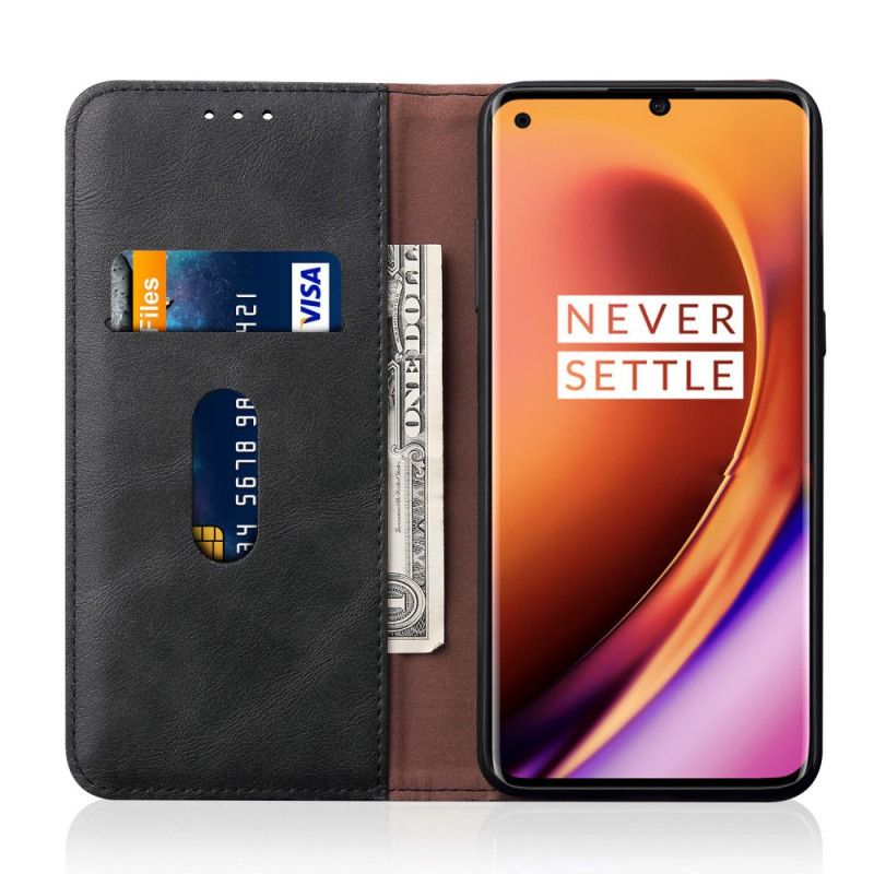 Flip Kotelot OnePlus 8 Pro Punainen Musta Ommeltu Nahkaefekti