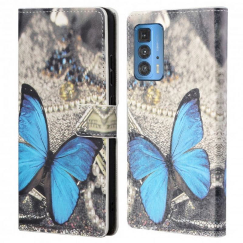 Flip Kotelot Motorola Edge 20 Pro Blue Butterfly Suojakuori