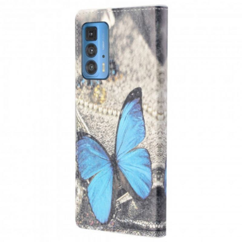 Flip Kotelot Motorola Edge 20 Pro Blue Butterfly Suojakuori