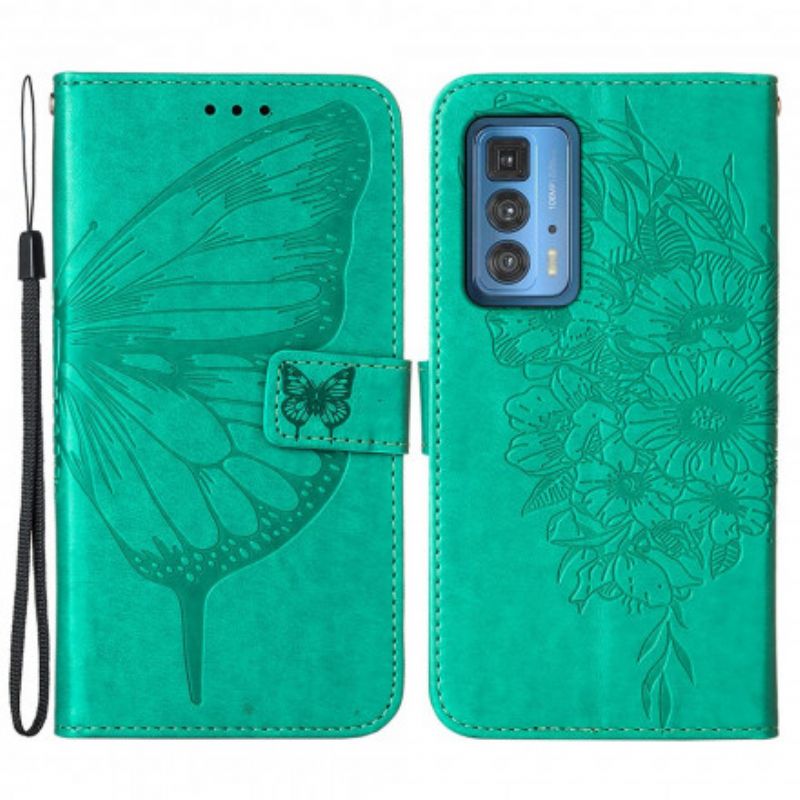 Flip Kotelot Motorola Edge 20 Pro Butterfly Design Kaulanauhalla