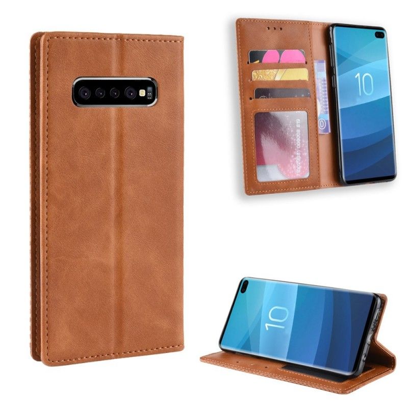 Flip Kotelot Samsung Galaxy S10 Plus Punainen Musta Tyylitelty Vintage-Nahkaefekti