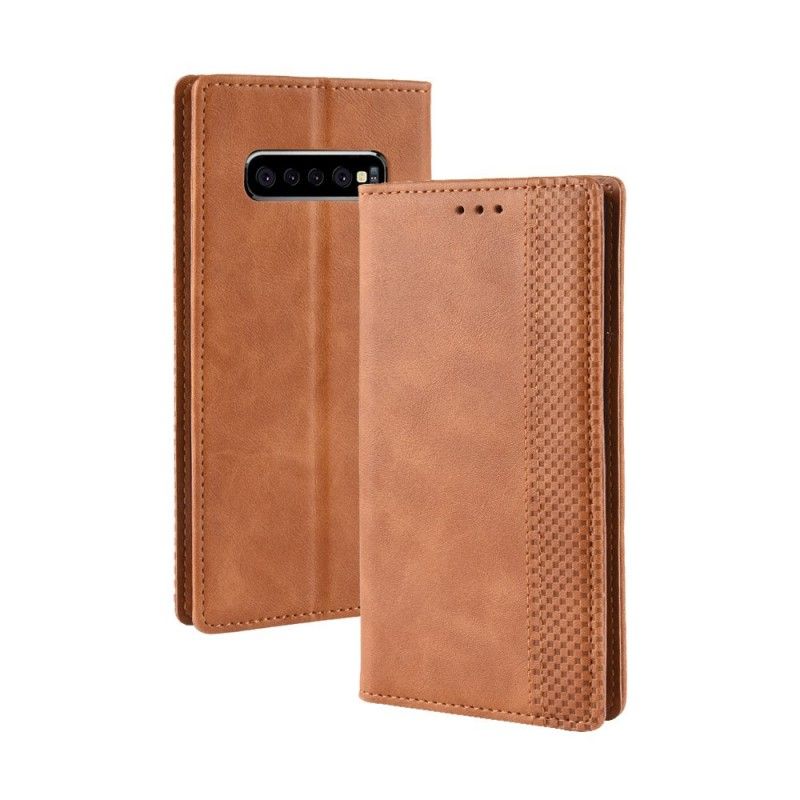 Flip Kotelot Samsung Galaxy S10 Plus Punainen Musta Tyylitelty Vintage-Nahkaefekti