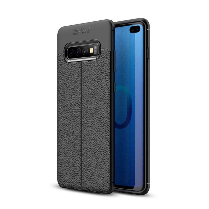 Kuori Samsung Galaxy S10 Plus Punainen Musta Kaksilinjainen Litsi Nahkaa