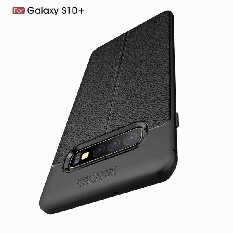 Kuori Samsung Galaxy S10 Plus Punainen Musta Kaksilinjainen Litsi Nahkaa