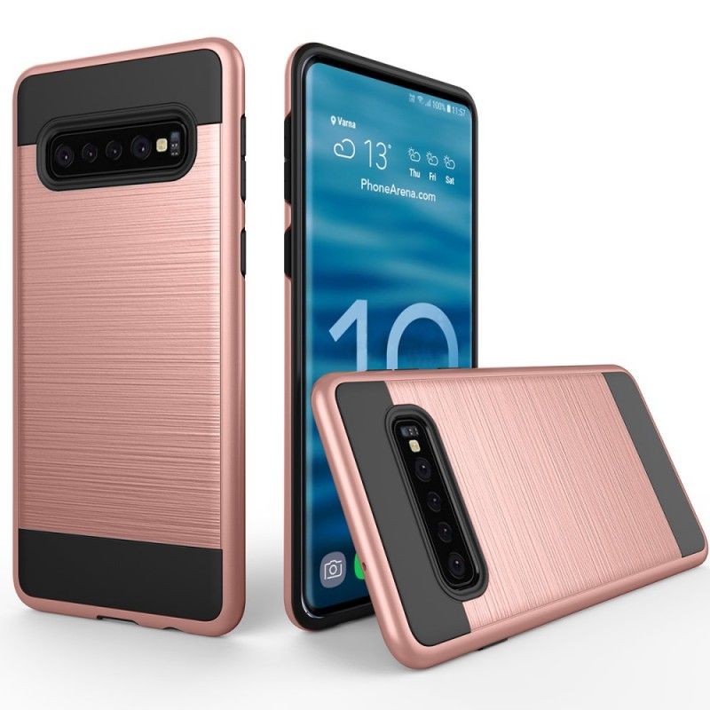 Kuori Samsung Galaxy S10 Plus Valkoinen Musta Harjattu Hiilikuitu Suojakuori