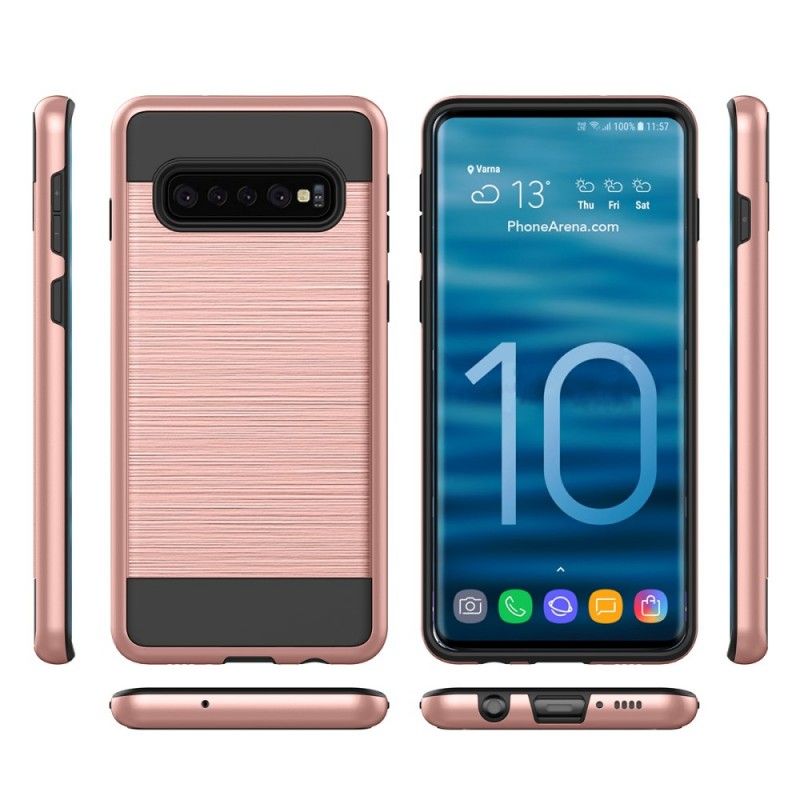 Kuori Samsung Galaxy S10 Plus Valkoinen Musta Harjattu Hiilikuitu Suojakuori