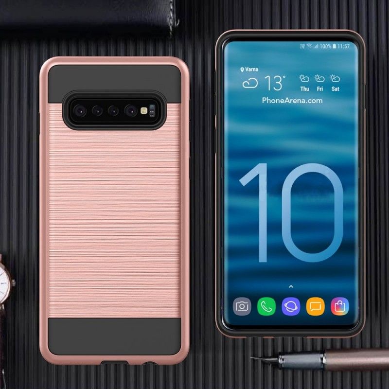 Kuori Samsung Galaxy S10 Plus Valkoinen Musta Harjattu Hiilikuitu Suojakuori