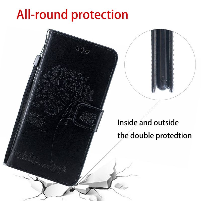 Flip Case Huawei P Smart S Harmaa Musta Puu Ja Remmi Pöllöt