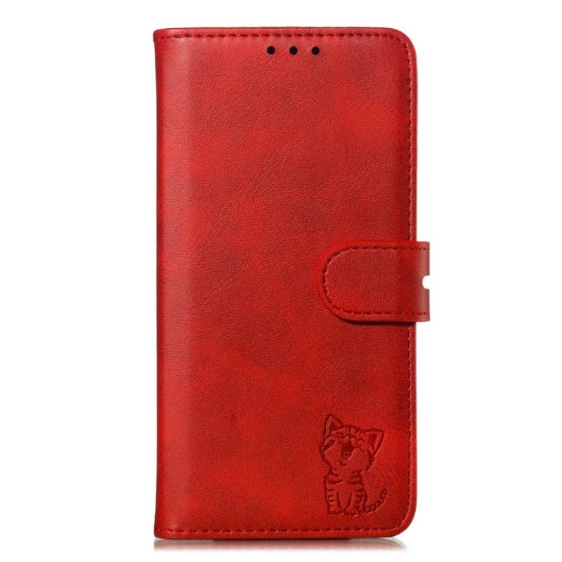 Flip Case Huawei Y5 2019 Punainen Harmaa Kissanpentu Keinonahkaa