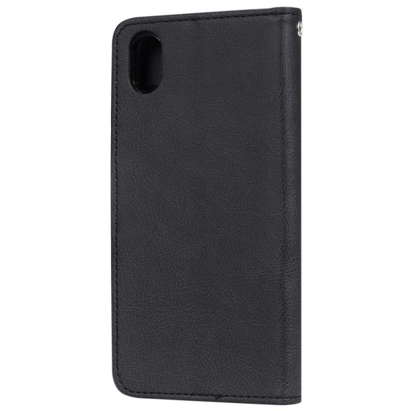 Flip Case Huawei Y5 2019 Punainen Musta Irrotettava Kuori Hihnalla