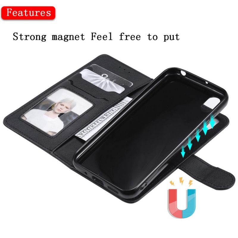 Flip Case Huawei Y5 2019 Punainen Musta Irrotettava Kuori Hihnalla