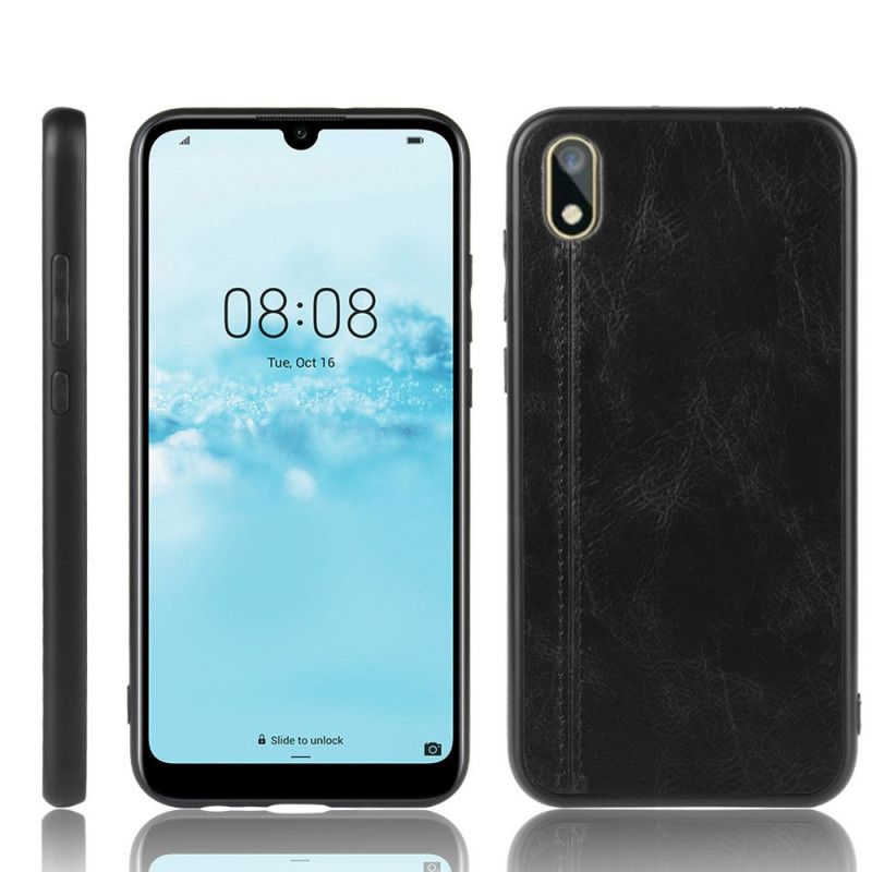 Kuori Huawei Y5 2019 Punainen Musta Ommeltu Nahkaefekti