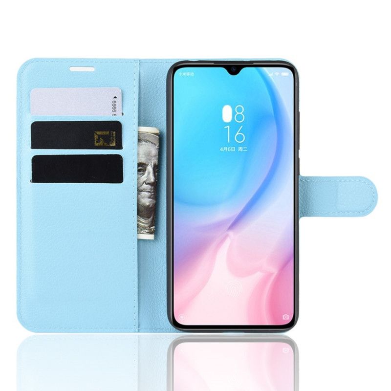 Nahkakotelo Xiaomi Mi 9 Lite Valkoinen Musta Puhelinkuoret Klassinen Litsi-Tekonahka