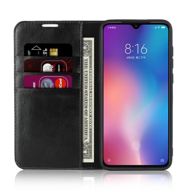 Flip Kotelot Xiaomi Mi 9 Ruskea Musta Aitoa Nahkaa Suojakuori